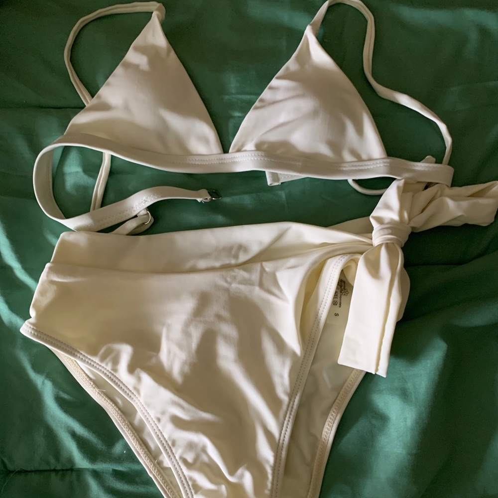 Cream Triangle Bikini High Waisted